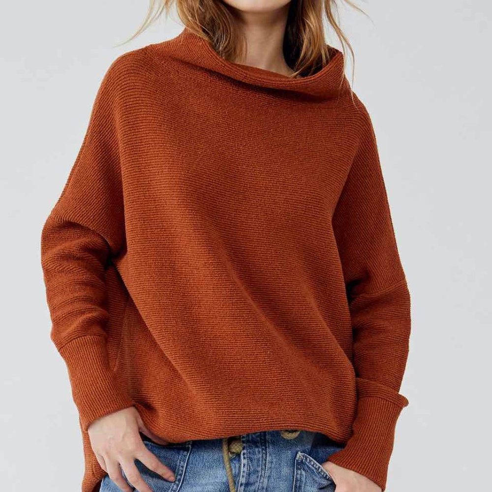 Free People Rust Orange Cowl Neck Sweater